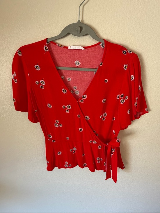 Elodie Tops - Elodie Red Floral Wrap Blouse with Tie